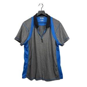 INC Performance Mens Collared Zip Up‎ Short Sleeve Polo Shirt Blue Grey L #72